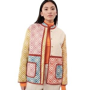 FRNCH Paris Multicolour Patchwork Diamond Quilted Jacket XS Boho Indie Retro